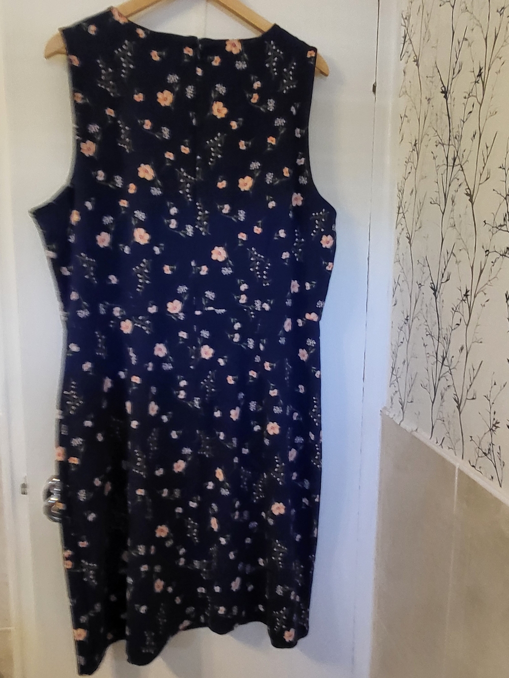 Old Navy Navy Midi Dress with Pink Floral Print
